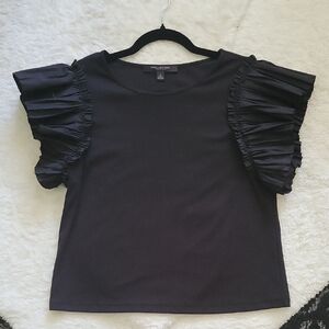 Marc New York Black Puff Sleeve Ruffled Blouse